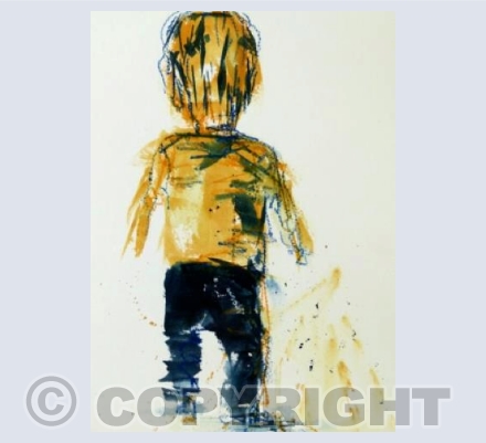 Toddler in blue and orange