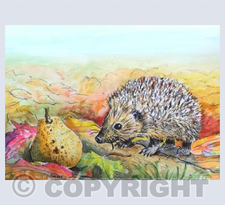 Hedgehog in autumn garden