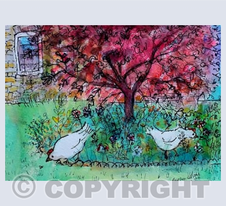 Chickens in a country garden