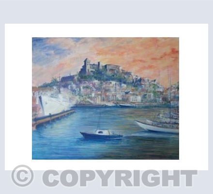 Sunset over Ibiza Port. 