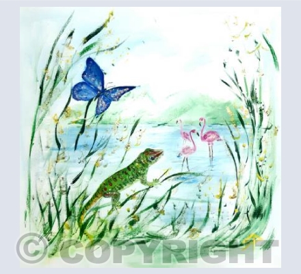 Gecko and Flamingos