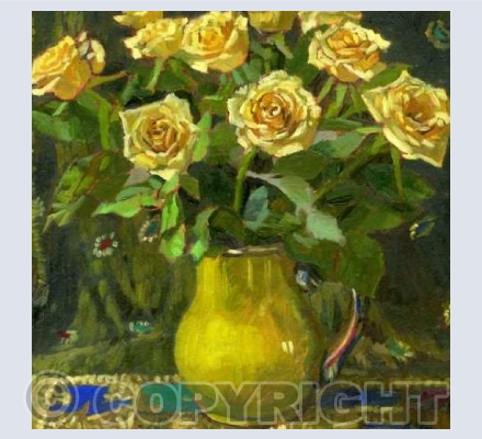 Yellow Roses on Sari Fabric