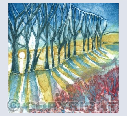 Sunset over the Stour-collagraph