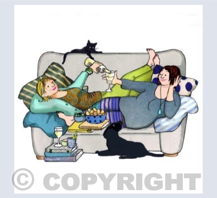 Blue sofa ladies 
