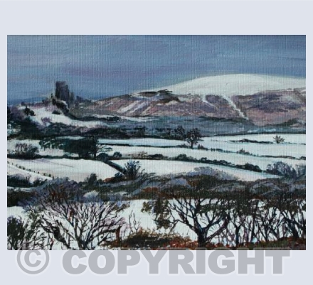 Snowy Sunrise Corfe Castle