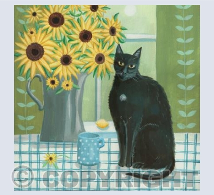 Black cat with Sunflowers