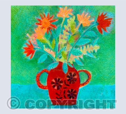 Red Vase of Flowers
