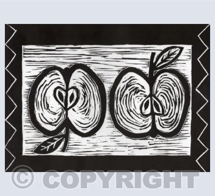 Apple Halves lino print