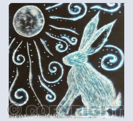Moon Gazing Hare On Wood