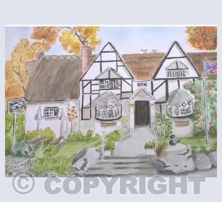 Greeting card .The white horse pub. Woolstone 