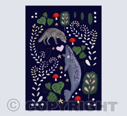 Wolf whale greeting card
