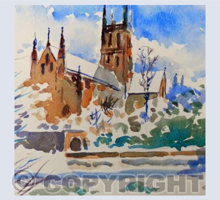snow at Bath Abbey