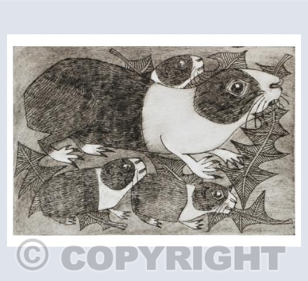 Guinea pigs with dandelion leaves (sepia)