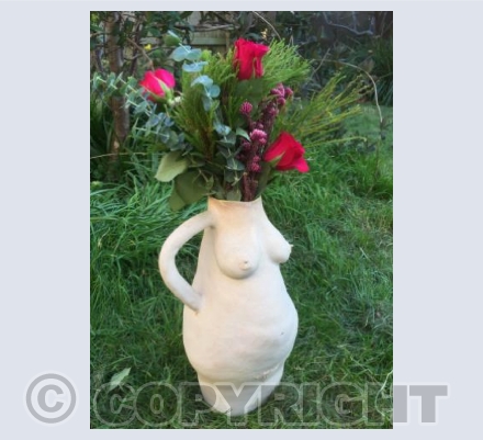 Pregnant woman vase, assorted flowers