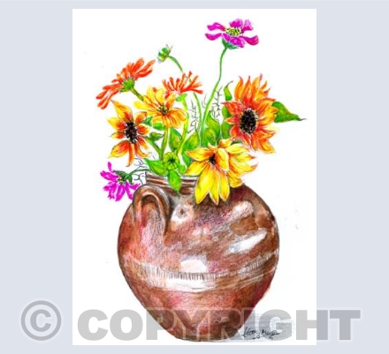 Brown Pot Vase Flowers Kathy Mason Still Life
