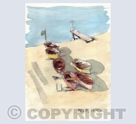 Boats on Beer Beach - Watercolour