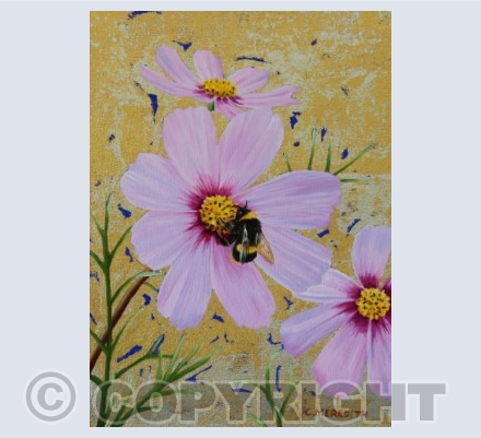 Pink Cosmos Trio & bumblebee