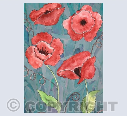 Poppies on gray background