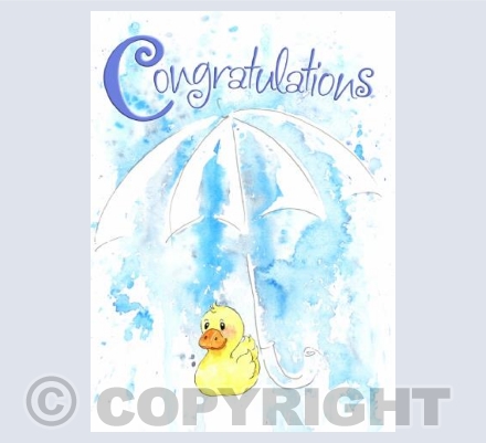 Baby blue umbrella with duckling