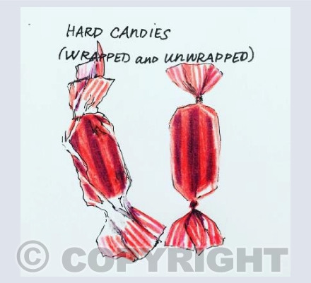 Hard candies (wrapped and unwrapped)