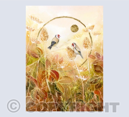 Goldfinches on a glorious day