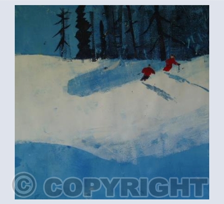 Two Skiers in Red in the New Snow