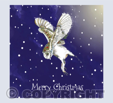 Barn owl in snow Merry Christmas