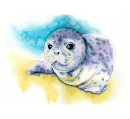 Seal watercolour - Happiness comes in waves