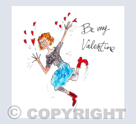 Lady leaping with hearts - Be my Valentine