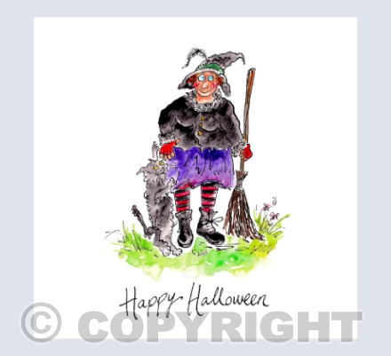 Friendly witch with cat - Happy Halloween