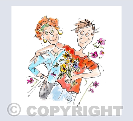 Couple, bouquet