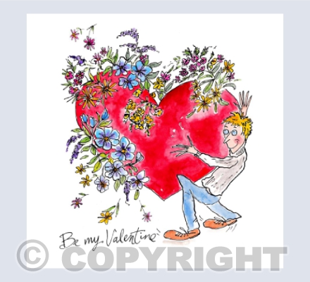Man holding a large red heart with flowers - Be my Valentine