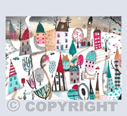 Robin in abstract snowy town - Art by Doz