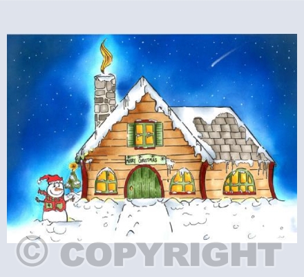 Christmas Log Cabin - Night Scene