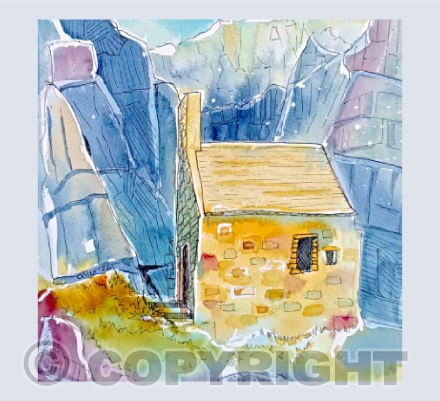 St Gofan's chapel viewed from the seashore, near Bosherston, Pembrokeshire