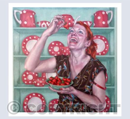 Laughing While Eating Strawberries (With Border)