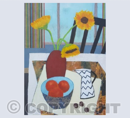 Red Pot with Sunflowers