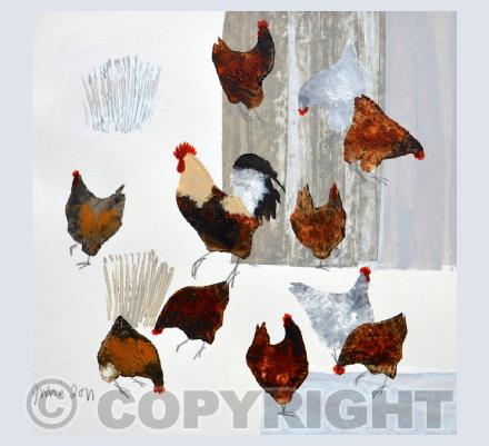 Cockerel and Hens Card