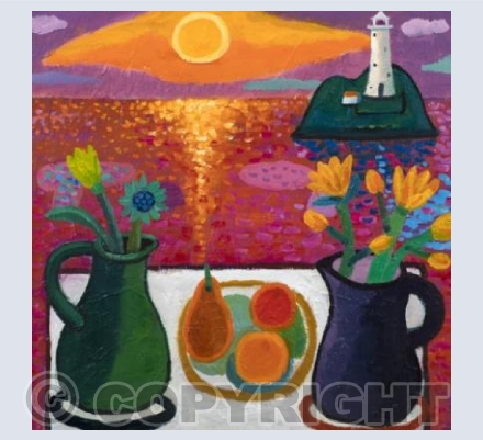 Beautiful Sun over Godrevy Lighthouse