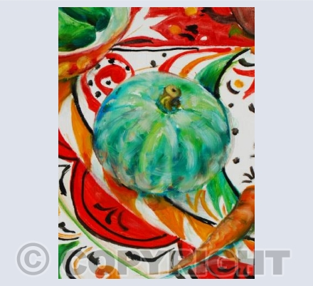 Green Melon on Painted Table