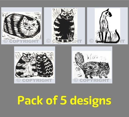 Lino Print Cats by Jane Adams