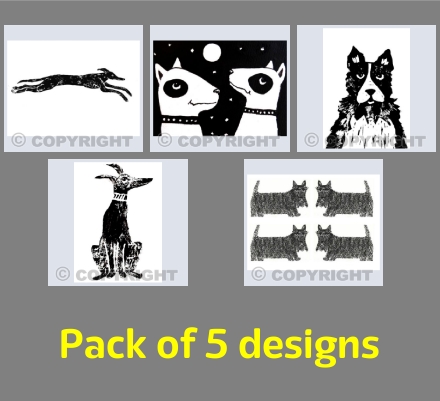 Lino Print Dogs 2 by Jane Adams