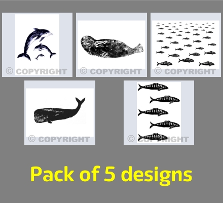 Sealife Linoprints by Jane Adams